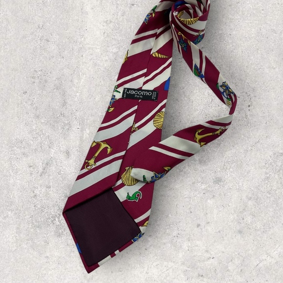 JACOMO Red/White Striped Silk LUXURY Tie FRANCE - Picture 2 of 5